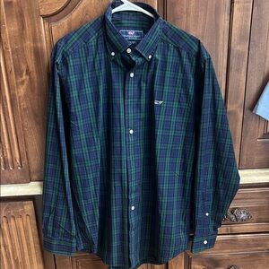 Vineyard Vines Green and Blue Plaid Casual Button Down Shirt